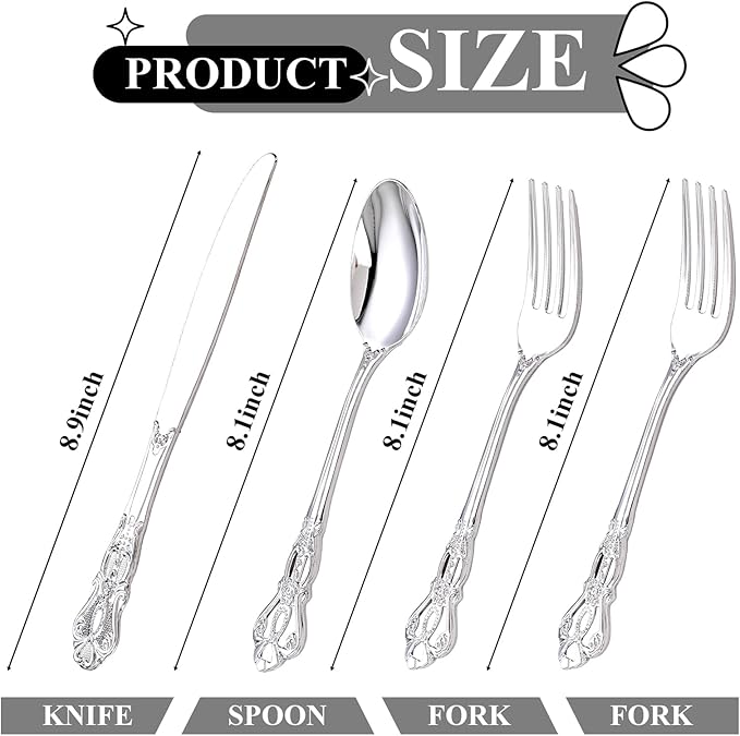 200PCS Silver Plastic Cutlery - Image 2