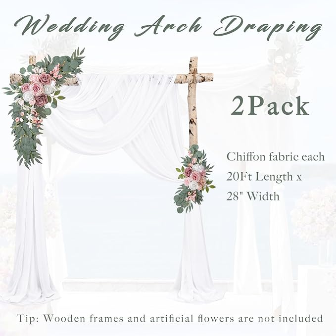 Wedding Arch Draping Fabric 2 Panels 20Ft Length x 28" Width White Arch Drapes - Image 6
