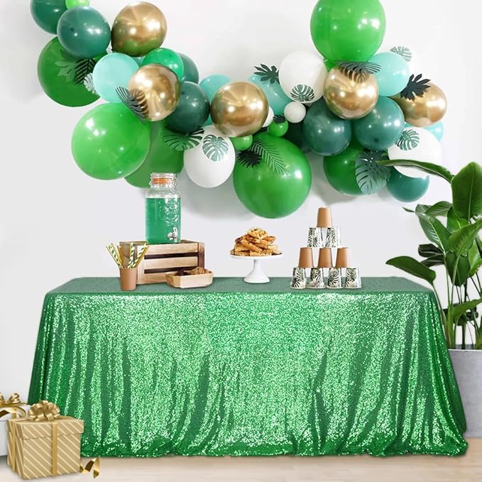 SquarePie Sequin Tablecloth 50 x 72 Inch Green Sparkly Table Cloth - Image 7