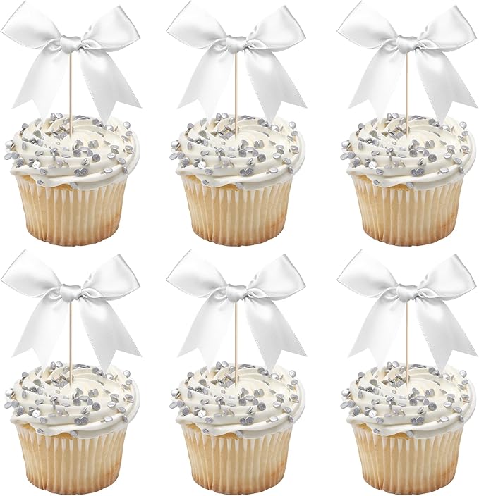 24 PCS Bow Cupcake Toppers Bow Cupcake Picks Bowknot Birthday Party Decorations by ZHUOWEISM