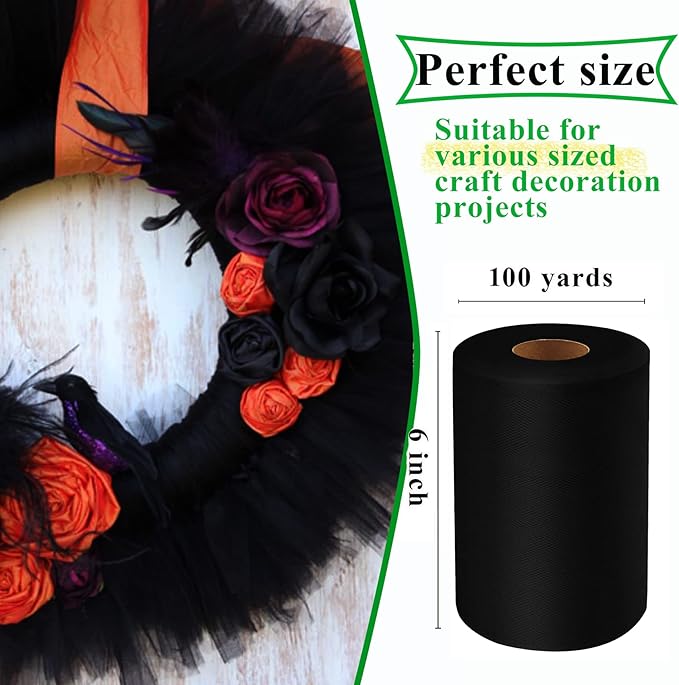 Black Tulle Fabric Rolls 6 Inch by 100 Yards Fabric Spool Tulle Ribbon - Image 2
