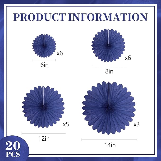 20 Pcs Blue Hanging Paper Fan, Hanging Honeycomb Round Paper Fans - Image 2
