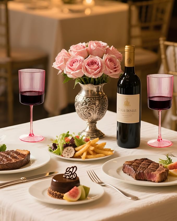 Ciaell 12 PCS Pink Plastic Ribbed Wine Glasses - 10 OZ Plastic Square Wine - Image 4