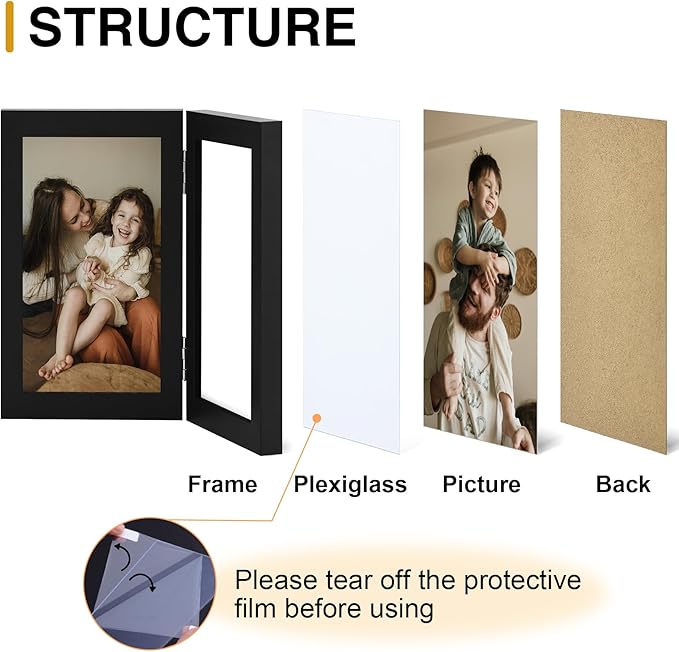 decorUhome Double 8x10 Picture Frame Vertical, Engineered Wood Bifold Photo - Image 4
