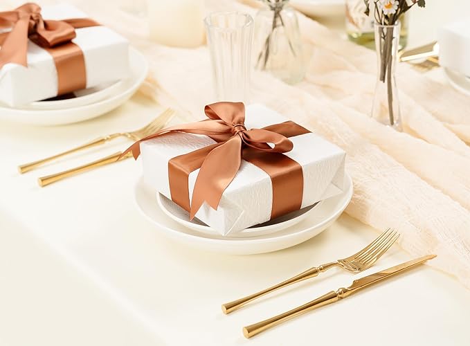 Brown Satin Ribbon 1-1/2 Inch 50 Yards Double-Faced Polyester Ribbons - Image 5