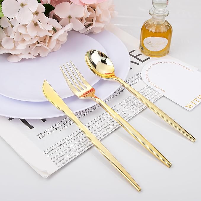 PULOTE 150PCS Gold Plastic Silverware Disposable - Image 5