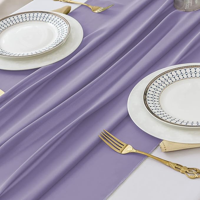 2 Pack 10 Ft Chiffon Table Runner Light Purple Gauze Long Table Runners 27x120 - Image 5