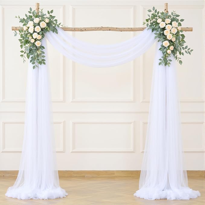 White Arch Draping Fabric for Wedding, 2 Panels 60" x 26Ft Chiffon Drapery - Image 6
