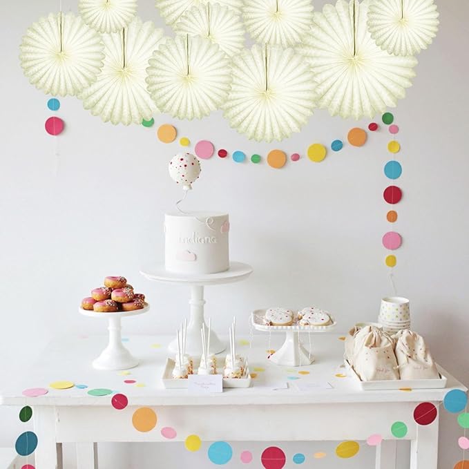 20 Pcs Cream White Hanging Paper Fan, Hanging Honeycomb Round Paper Fans - Image 6