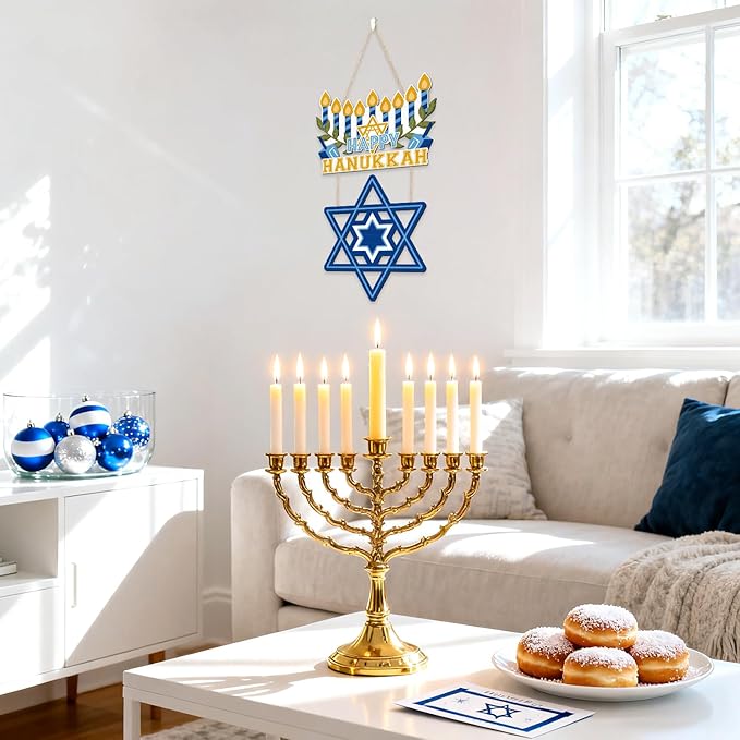CHDITB Happy Hanukkah Shalom Front Door Sign, Wooden Jewish Festival of Light - Image 5