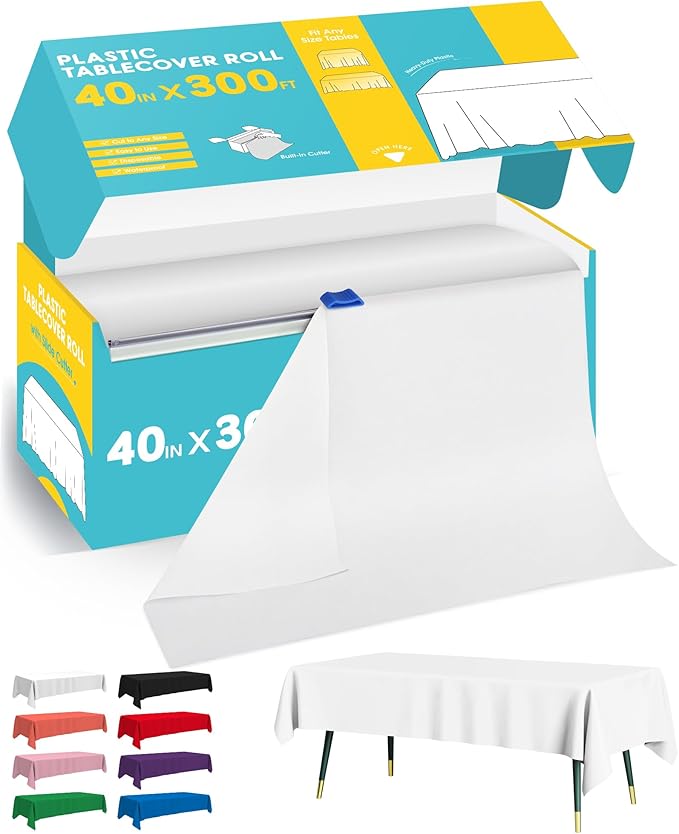 White Plastic Table Cover Roll - 40IN x 300FT by Niuara