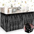 3 Pack 29 x108 Inch Black Foil Fringe Table Skirts Metallic Banner by Mebiornt