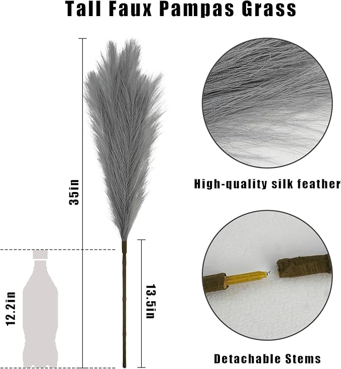 35" Faux Pampas Grass Decor Grey - Image 4