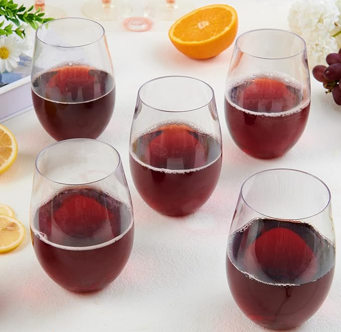 FOCUSLINE 20 Pack 16 Oz Plastic Wine Glasses, Stemless Plastic Wine Cups Heavy - Image 8