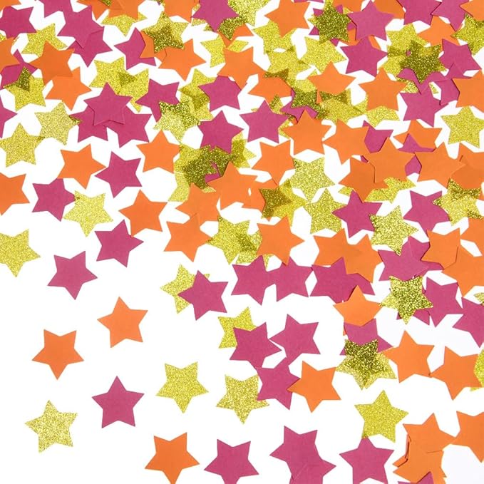 Hot Pink Orange and Gold Star Confetti Table Decoration by MOWO