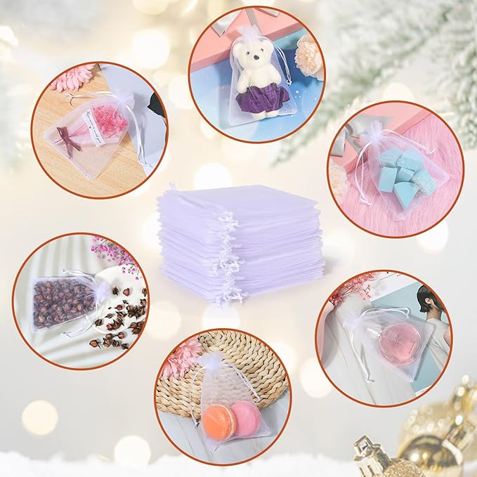 Hopttreely White Sheer Organza Bags, 4x6 inch 50PCS Mesh Bags Drawstring Gift - Image 5