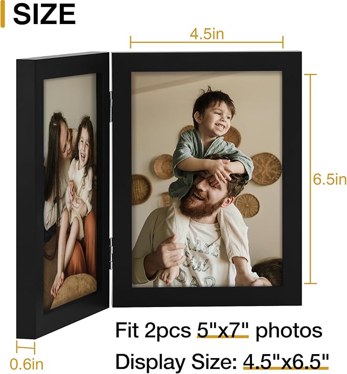 decorUhome Double 5x7 Picture Frame Vertical, Engineered Wood Bifold Photo Frame - Image 3