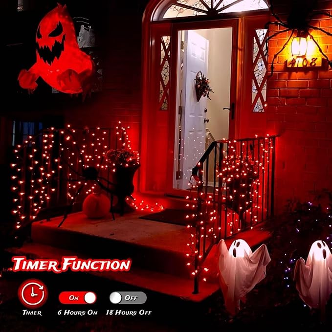 YEGUO 66ft 200 LED Red Halloween Lights Outdoor Waterproof, 8 Modes Twinkle - Image 5