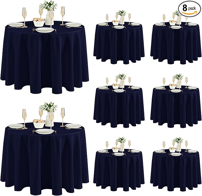 Fitable 8 Pack Round Tablecloths: Stain Resistant Wrinkle Free Circle Table by Fitable