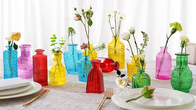 Colored Glass Bud Vases Set of 24, Vintage Small Vases - Image 2