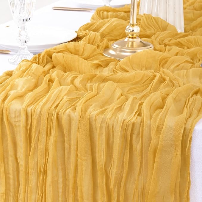 MLMW 6 Pack Fall Thanksgiving Table Runner Gold Cheesecloth Table Runner - Image 3