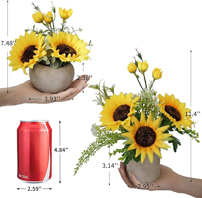 Leftover Sunflower Artificial Flowers Pot, Sunflower Decor, Flower Centerpieces - Image 2