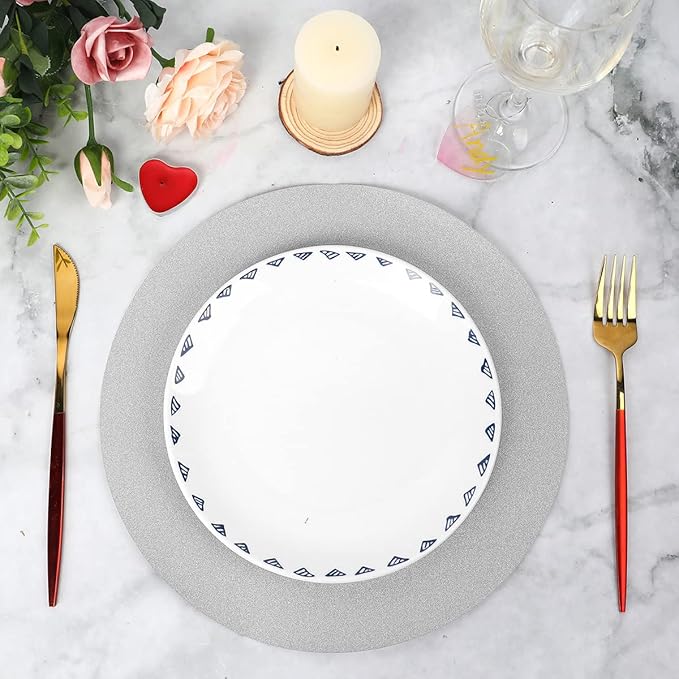 50 Pieces Silver Glitter Paper Place Mats Sparkle Round Disposable Table Mats - Image 6