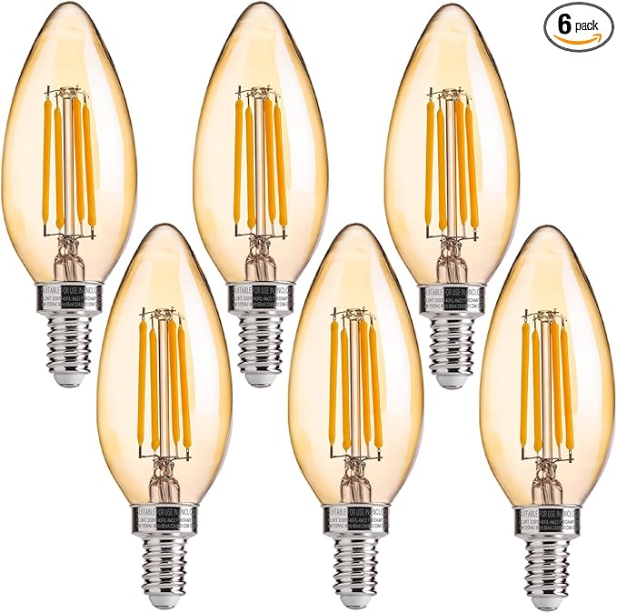 FLSNT 40W Equivalent LED Chandelier Light Bulbs, Dimmable Amber LED B11 E12 by FLSNT