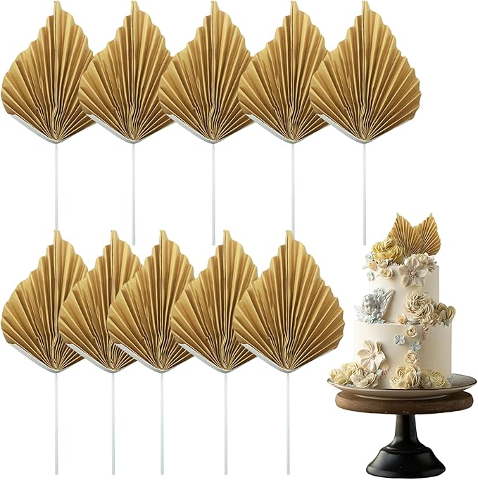 10PCS Paper Palm Fan Cake Toppers Palm Spear Leaves Fan Cupcake Toppers Craft by Thinslimer
