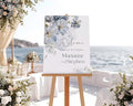 Welcome Wedding Sign Personalized, Soft Blue Flower Wedding Sign Decorations by CENOVACY