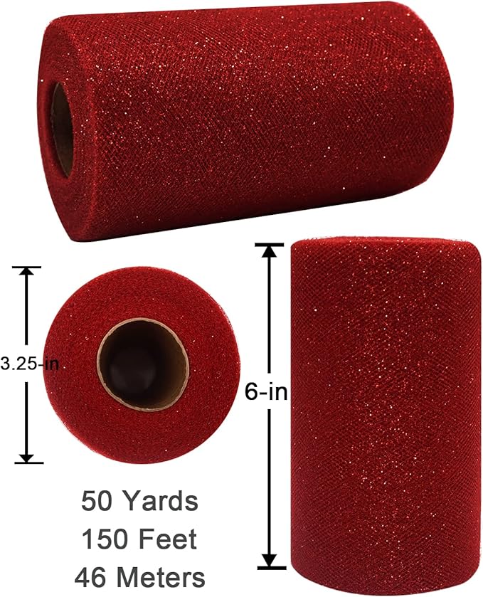 Glitter Tulle Fabric Rolls, 6 Inch 50 Yards Sparkling Spool Ribbon Sequin - Image 3