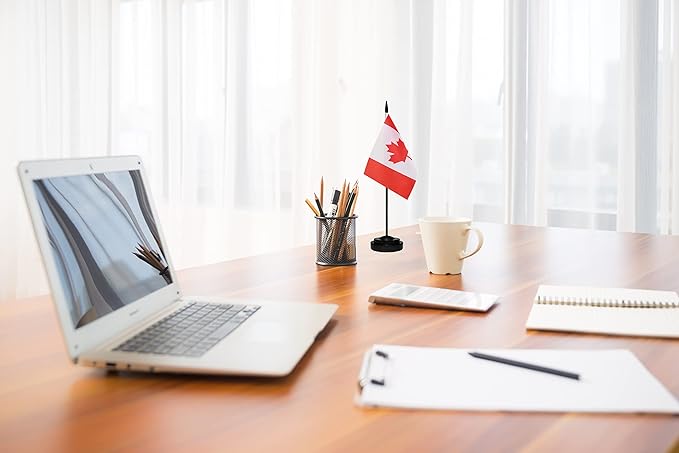 Canada Canadian Deluxe Desk Flag Set Small Mini Miniature CA Canadian Table - Image 4