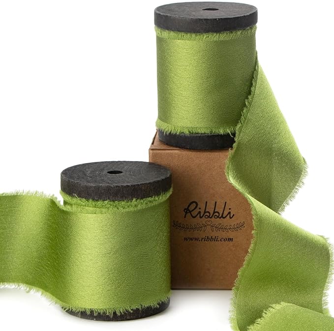 Ribbli Avocado Green Silk Satin Ribbon by Ribbli