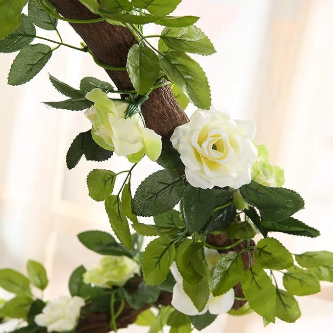 JUSTOYOU 2 Pack Fake Rose Garland, Artificial Rose Vines Flowers Hanging Silk - Image 2