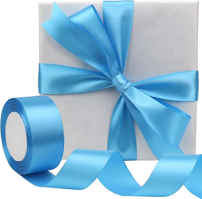 Light Blue Solid Satin Ribbon 1-1/2 Inch 25 Yards Solid Polyester Fabric Ribbon - Image 5