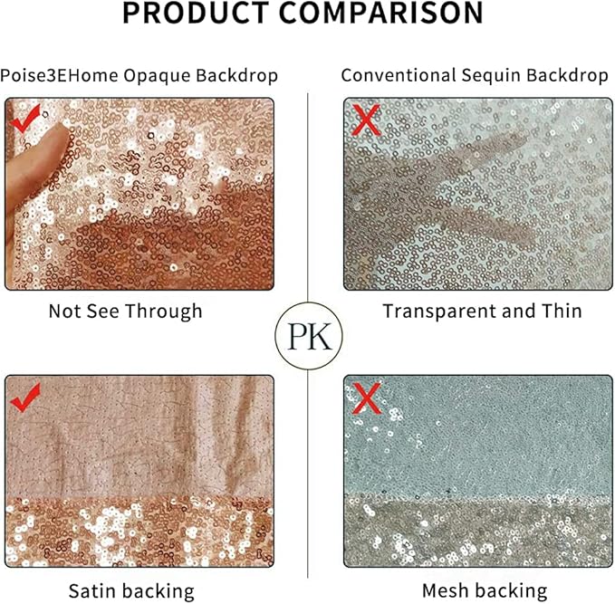 Poise3EHome 6Ft x 8Ft Rose Gold Sequin Backdrop, Glitter Thick Satin Background - Image 6