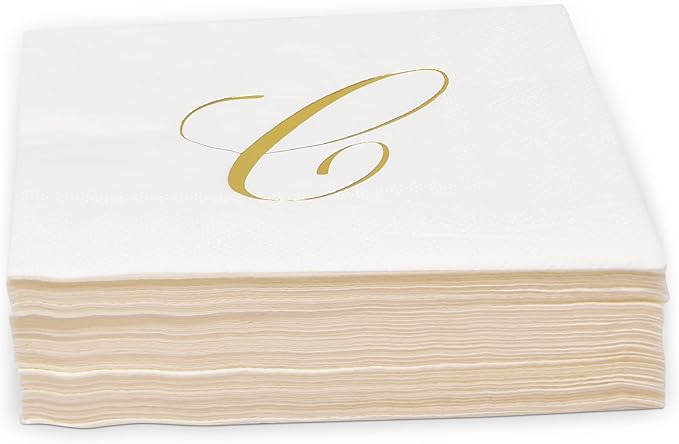Gift Boutique 100 Gold Monogram Cocktail Napkins Letter C Disposable Paper Pack - Image 5