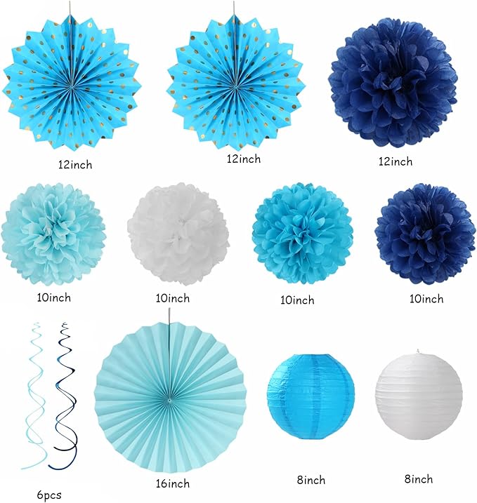 Light Royal Navy-Blue White Party-Decorations - Image 2