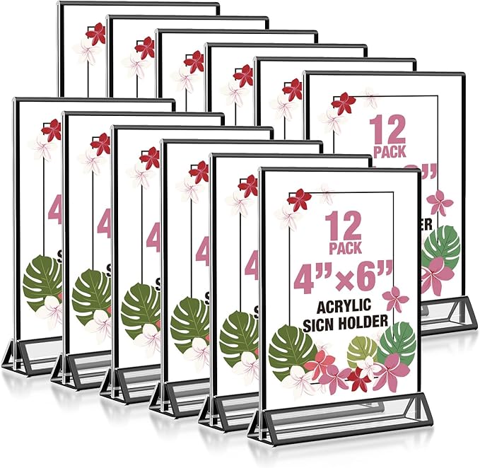 Acrylic Black Sign Holders 4x6, 12 Pack Wedding Black Table Number Holders by Unknown