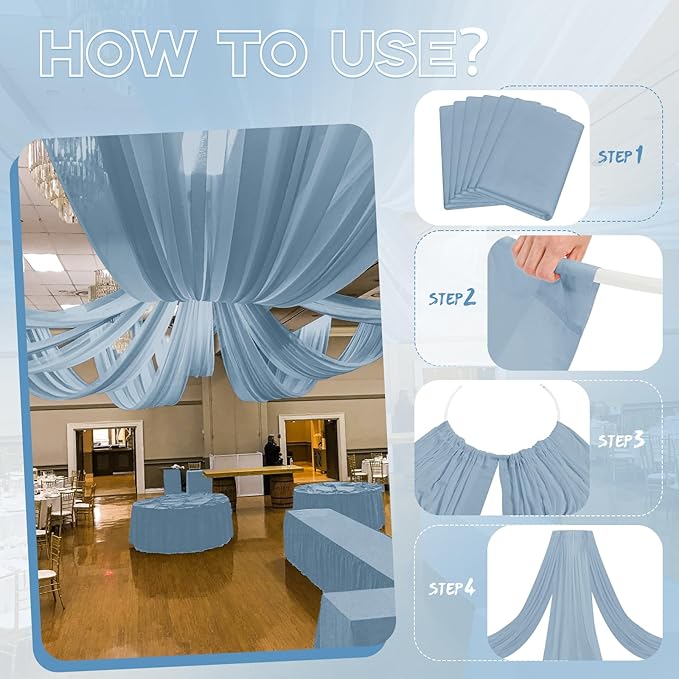 6 Panels Dusty Blue Ceiling Drapes - Image 4