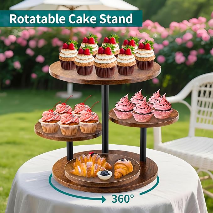 Rustic 4-Tier Rotating Wooden Cupcake Tower Stand - Image 2