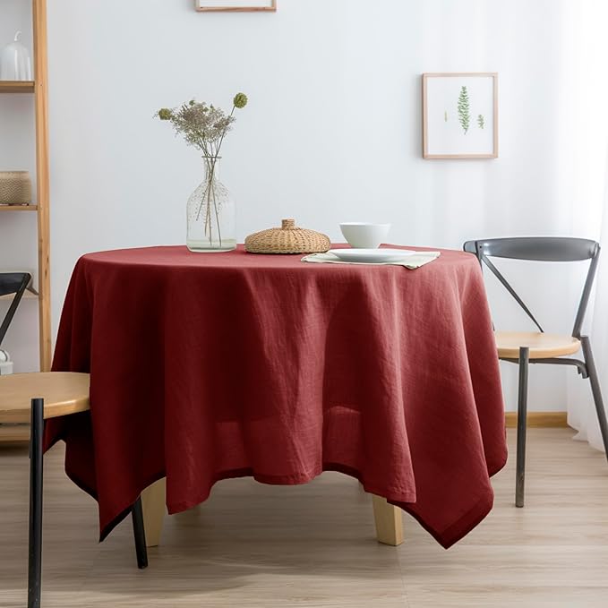 EVERLY 100% Pure Linen Round Tablecloths 108Inch Round Machine Washable - Image 3