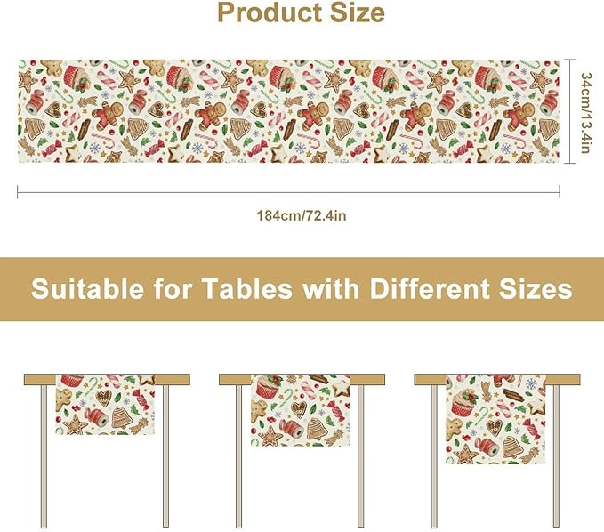 Christmas Table Runner, Christmas Gingerbread New Year Xmas Table Cloth Kitchen - Image 7