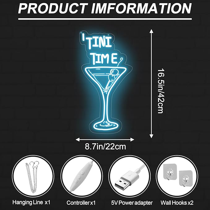 Tini Time LED Neon Sign, Martini Neon Sign - Image 3