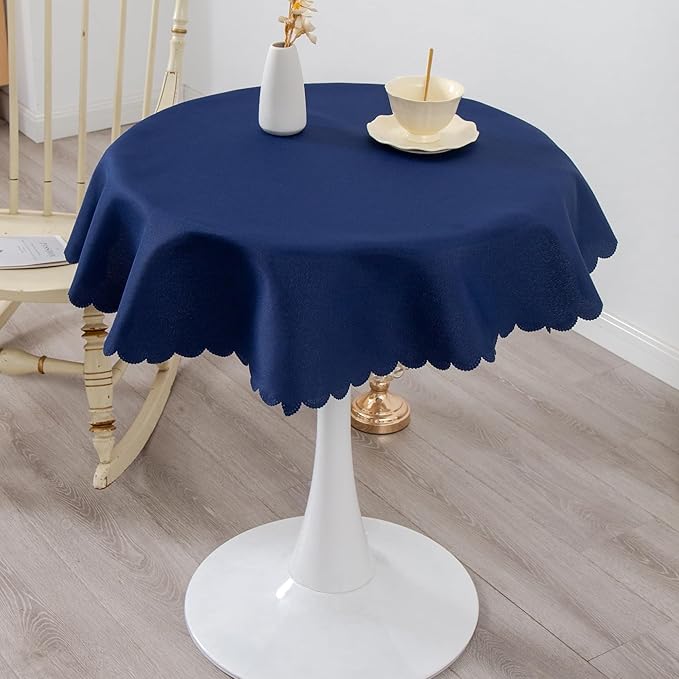 Small Round Navy Tablecloth 36 Inch Polyester Fabric Washable Table Cover - Image 3