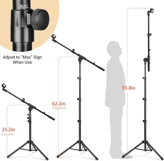 CAHAYA Mic Stand Tripod Boom Arm Floor Microphone Stand Height Adjustable - Image 8