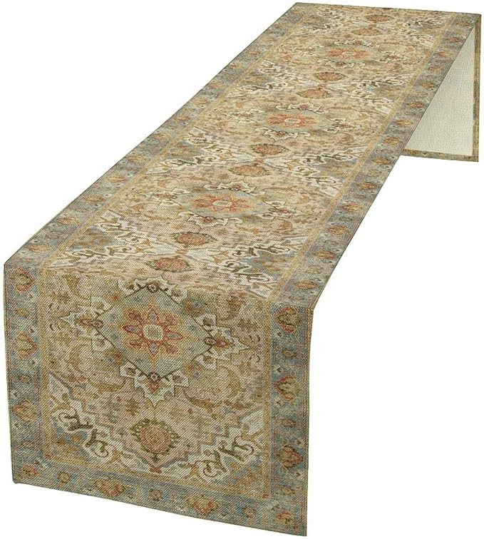 Vintage Boho Floral Table Runner, Rustic Country Farmhouse Yellow Blue Retro by Unknown