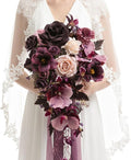 Ling's moment Purple Bridal Bouquet Cascading, Plum Wedding Bouquets by LingsMoment