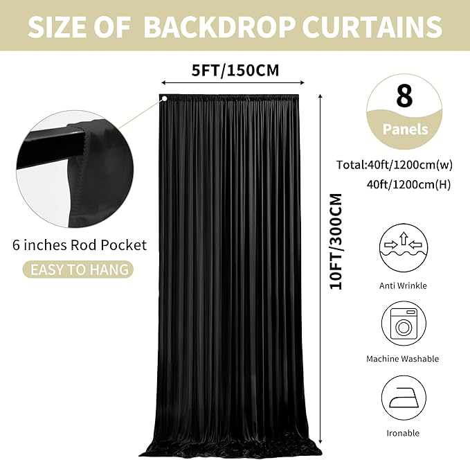 40x10ft Backdrop Curtains for Parties, 8 Panels 5x10ft Curtains Photography - Image 2