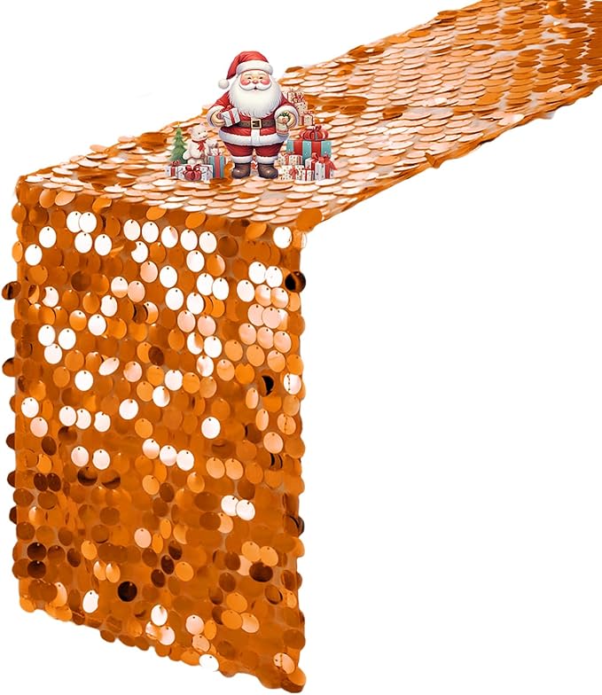 VHH Sequin Table Runner 12 x 108 inches Orange Table Runner, Glitter Runner by VHH